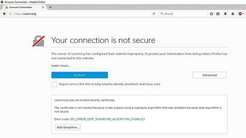 خطای your connection is not secure